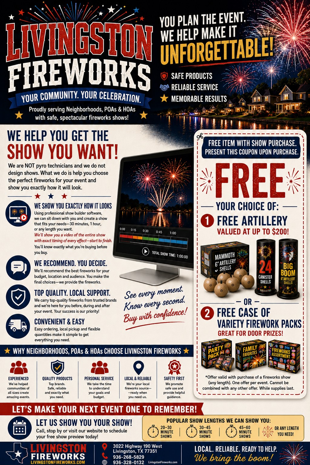 Livingston Fireworks HOA and Neighborhood Fireworks Shows